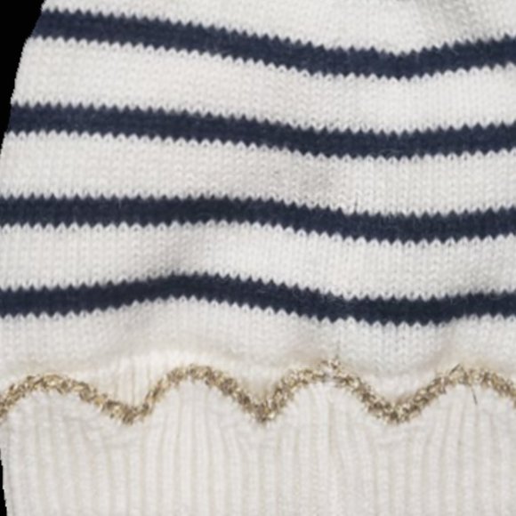 NEW Jacadi Paris Baby Wool Alpaca Pom Beanie Striped Scalloped Gold Knit Hat - Picture 2 of 4